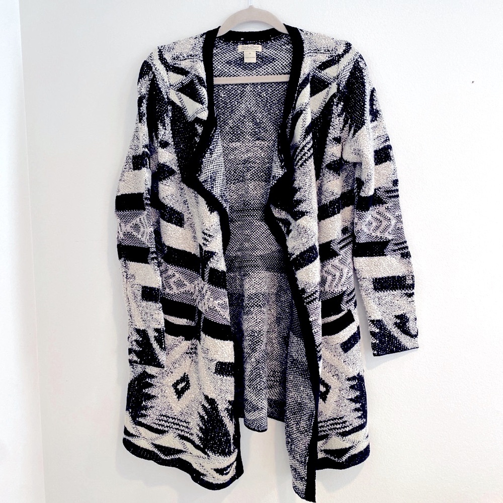 Lucky Brand Chunky Cardigan Sweater Womens Sz Medium Wool Blend Open Front Grey